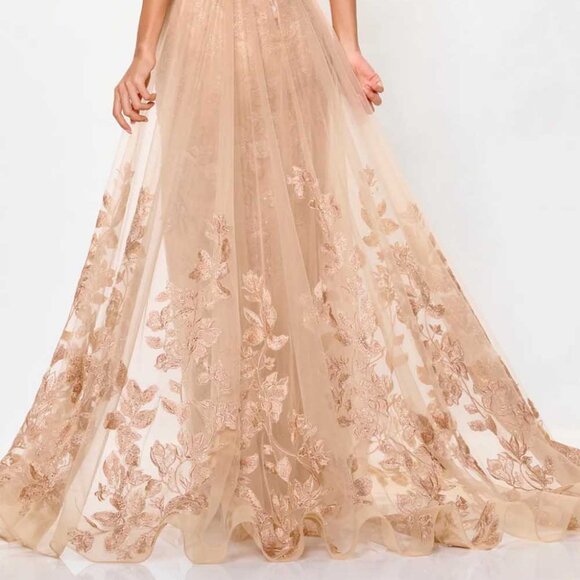 NWT Ivonne D ID6209 Tulle Mother of the Bride Dress Gold 12 - Picture 4 of 6